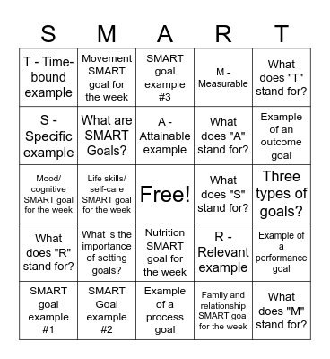 SMART Goals Bingo Card