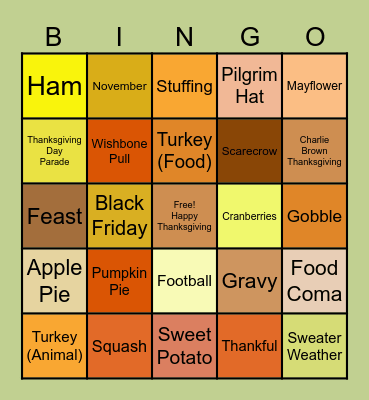 Thanksgiving Bingo! Bingo Card