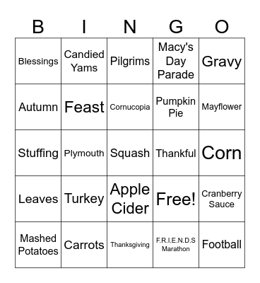 Turkey Day Bingo Card