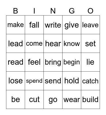 Irregular Verbs Bingo Card