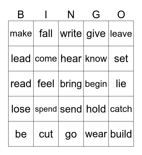 Irregular Verbs Bingo Card