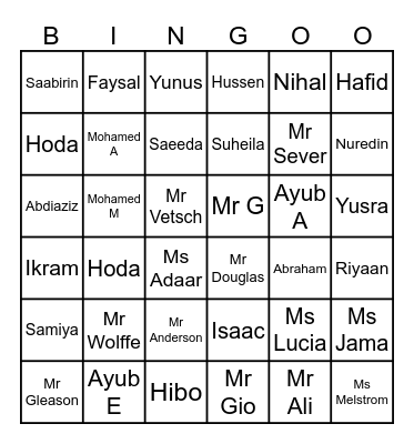 7B English Bingo Card