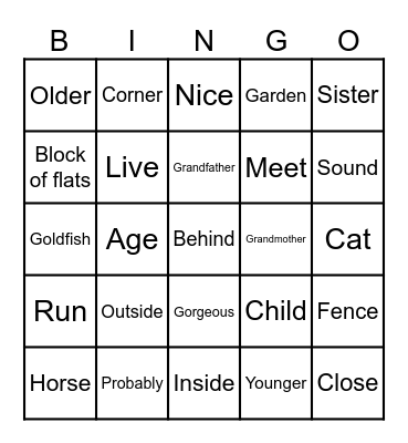 English Bingo! Bingo Card