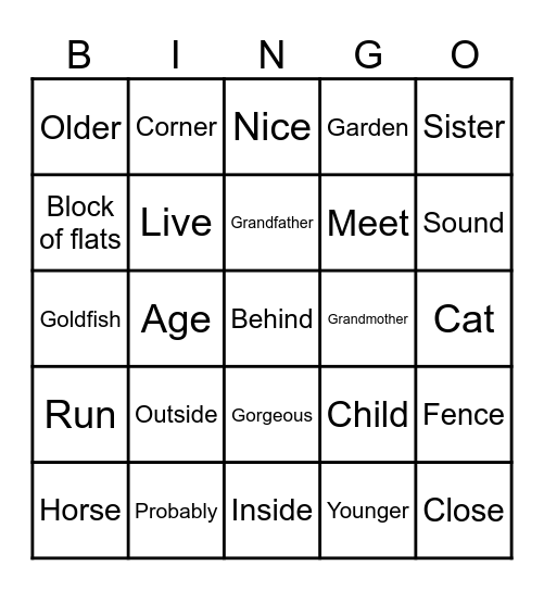 English Bingo! Bingo Card
