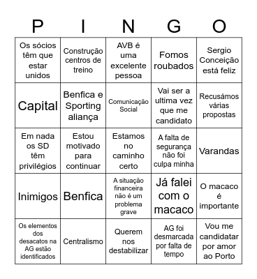 Pingo Da Tosta Bingo Card