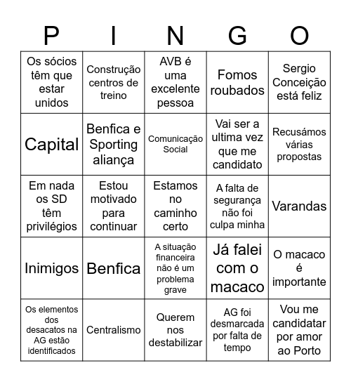 Pingo Da Tosta Bingo Card