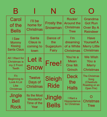 Holiday Song Bingo! Bingo Card