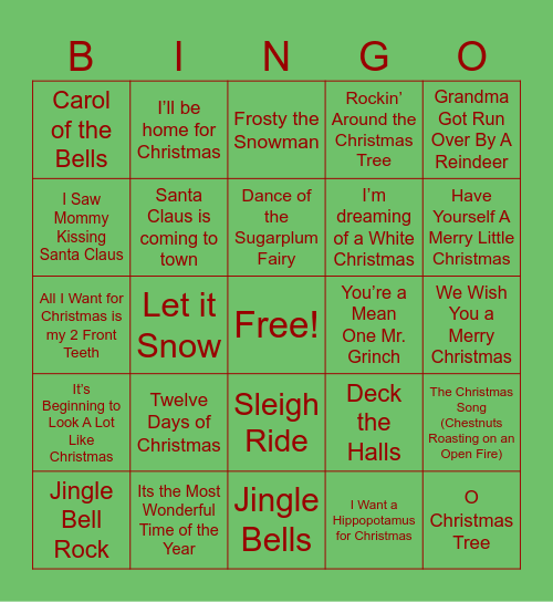Holiday Song Bingo! Bingo Card