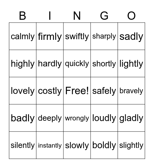 -ly Bingo Card