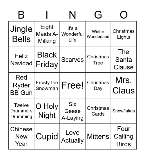 JSS Holiday Bingo Card
