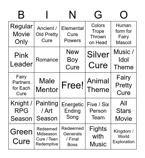 Pretty Cure Bingo Card 2023 Bingo Card