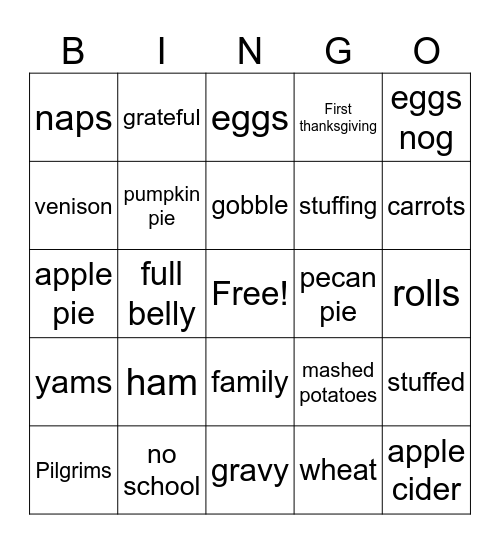 Thanksgiving Bingo Card