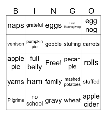 Thanksgiving Bingo Card