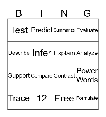Power Words Bingo Card