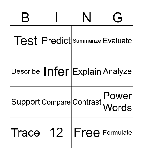 Power Words Bingo Card