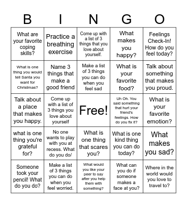 Feelings Bingo Card