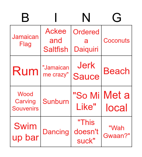 Jamaica Trip! Bingo Card