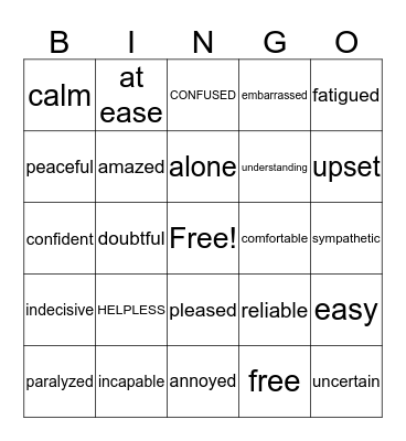 Feelings and Emotions Bingo Card