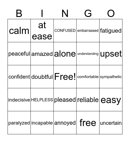 Feelings and Emotions Bingo Card