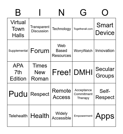 Mental Health Technology Bingo Card