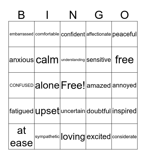 Feelings and Emotions Bingo Card