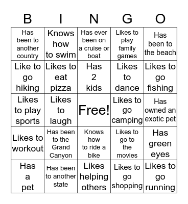 Getting to Know You Bingo Card