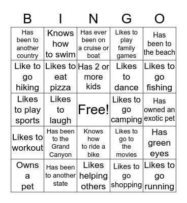 Getting to Know You Bingo Card