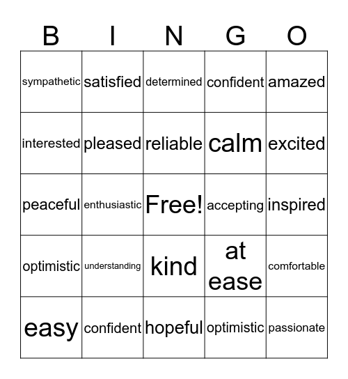 Feelings and Emotions Bingo Card