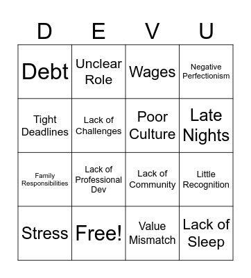 Burnout Bingo Card