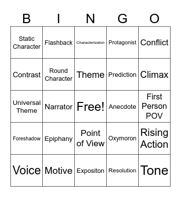 Short Story Bingo Card