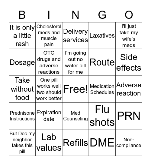 The Medicine Shoppe   Medication Compliancy Bingo Card