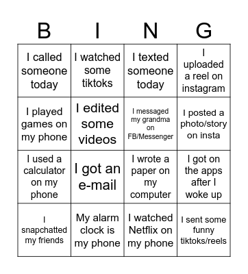 Technology I used this week Bingo Card