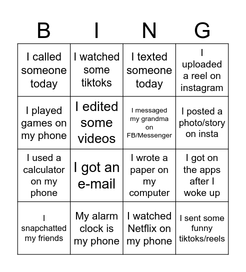 Technology I used this week Bingo Card