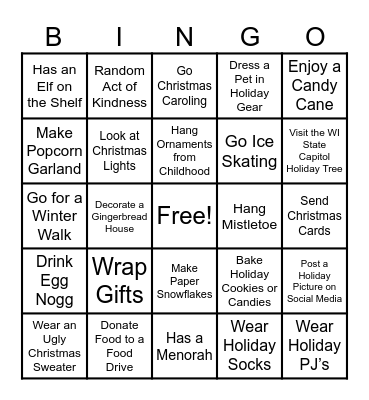 UBS Holiday BINGO Card