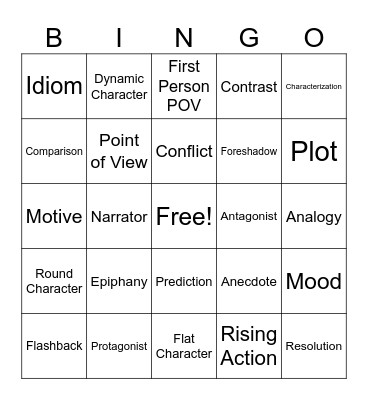 Short Story Bingo Card