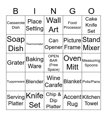 Bridal Shower Bingo Card