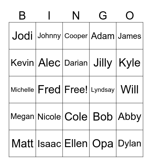 Schmitt Family Bingo 2023 Bingo Card