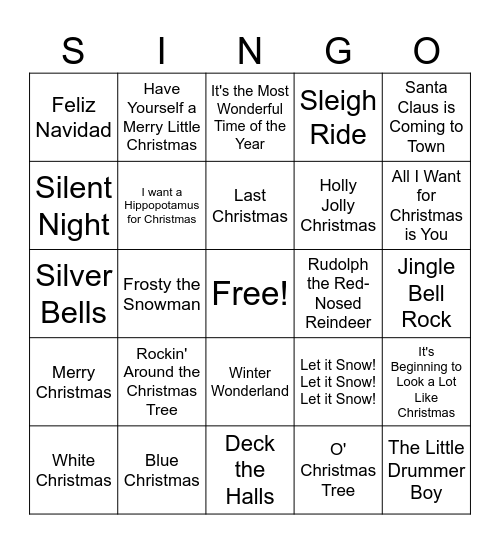 Holiday Szn Bingo Card