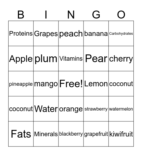 Nutrion Foods   Bingo Card