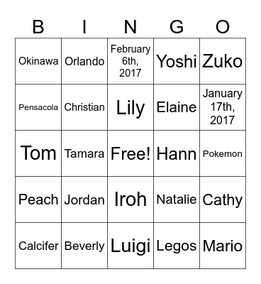 Princess Lilys' Bingo Card