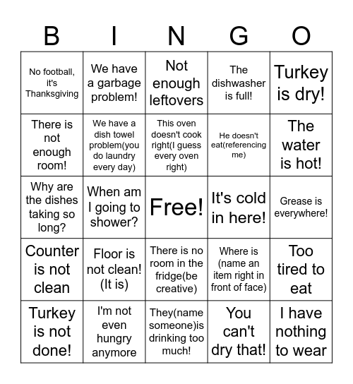 Thanksgiving week/day crazy person sayings Bingo Card