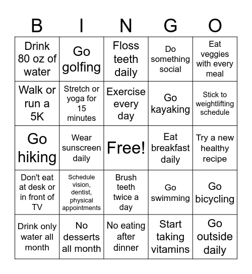 All Healthy April Bingo Card