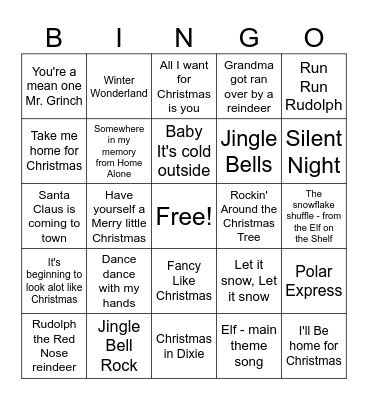 Country Christmas Rockers Bingo Card