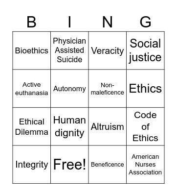 Ethics Bingo Card