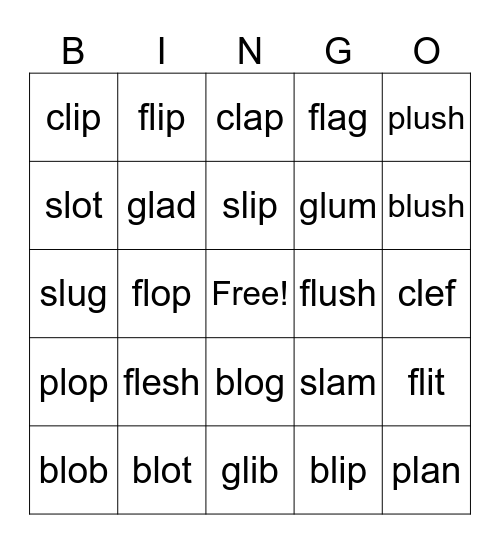 L Blends Bingo Card