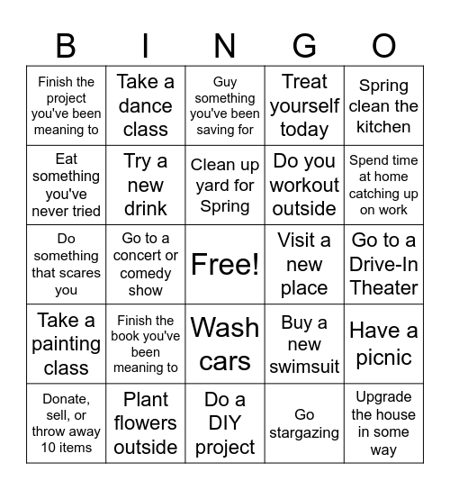 Just do it June Bingo Card