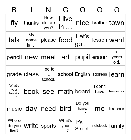 Jet 2 Unit 1 Bingo Card