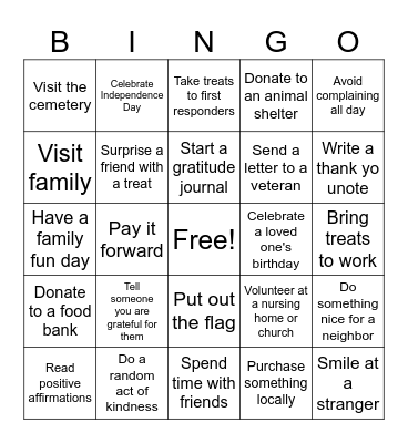 Just Grateful July Bingo Card