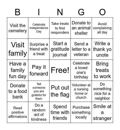 Just Grateful July Bingo Card