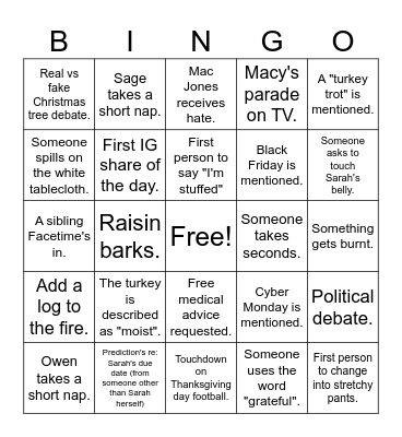 Duffy Thanksgiving Bingo 2023 Bingo Card